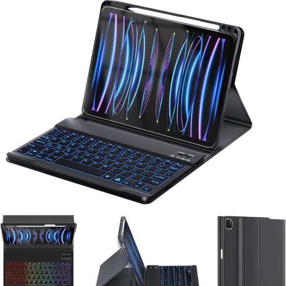 🎁Free w/Purchase🎁 OYEEICE Smart Folio Keyboard Case for iPad 10.9" - Black - Picture 1 of 9